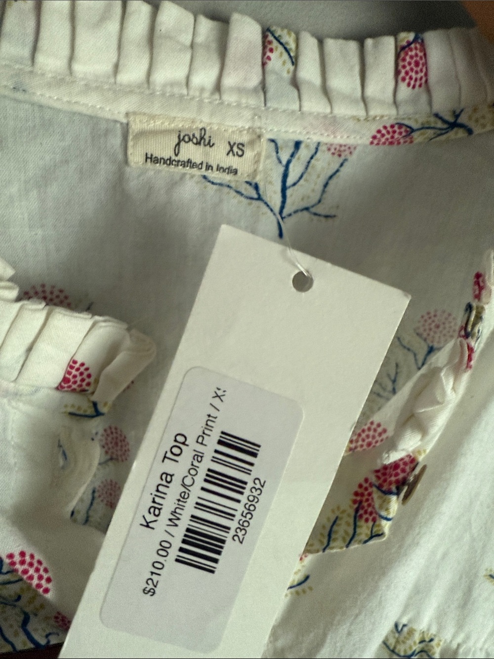 NEW Joshi Karina Pink Floral Print Peasant Blouse Boho Long Sleeve Top XS - Picture 4 of 8